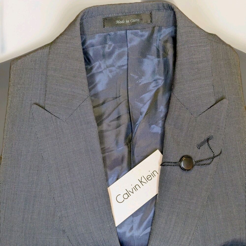 Calvin Klein Men’s Blazer 42L Navy Blue Microstripe Wool Suit Jacket Classic Fit